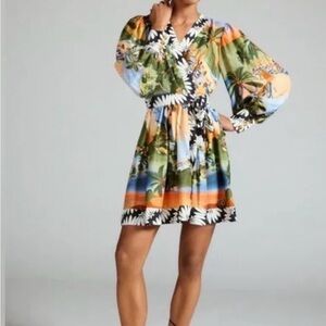 🌺 FARM RIO Carioca Ecovero Lenzing Tie-Waist Wrap Mini Dress – NWT – Size Small